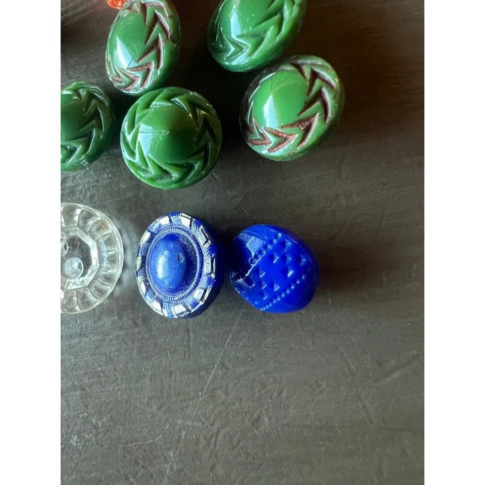 Vintage‎ Glass Buttons Lot 12pc Carved Art Deco Czech Retro Upcycled MCM Crafts